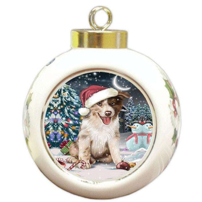 Have a Holly Jolly Border Collie Dog Christmas Round Ball Ornament POR702