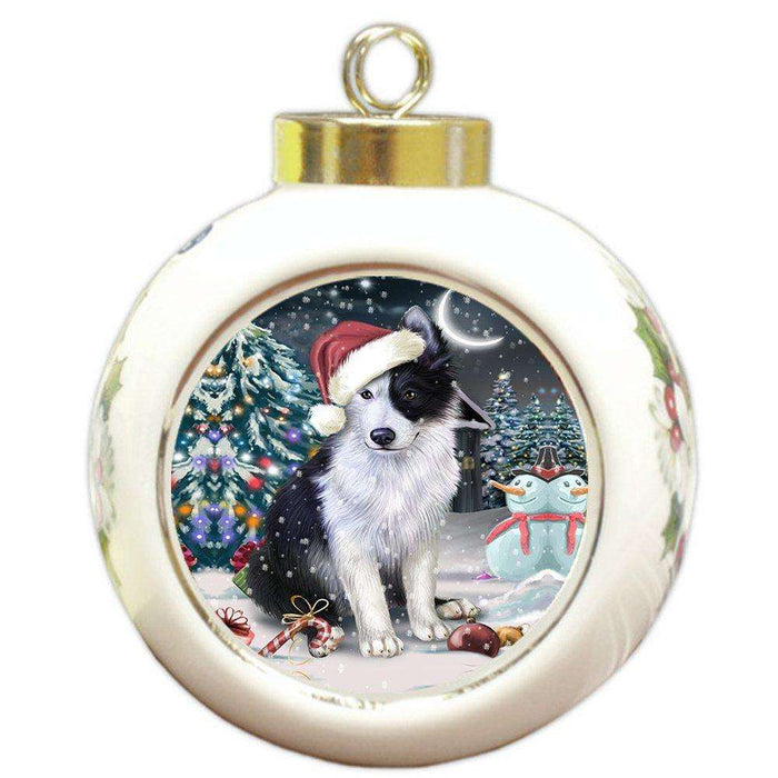Have a Holly Jolly Border Collie Dog Christmas Round Ball Ornament POR703