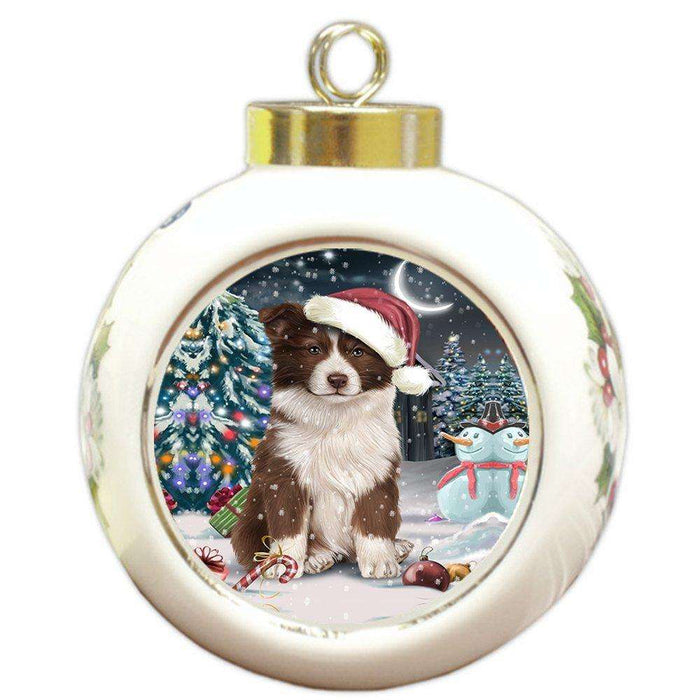 Have a Holly Jolly Border Collie Dog Christmas Round Ball Ornament POR704
