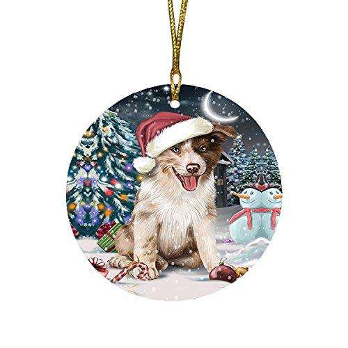 Have a Holly Jolly Border Collie Dog Christmas Round Flat Ornament POR1266