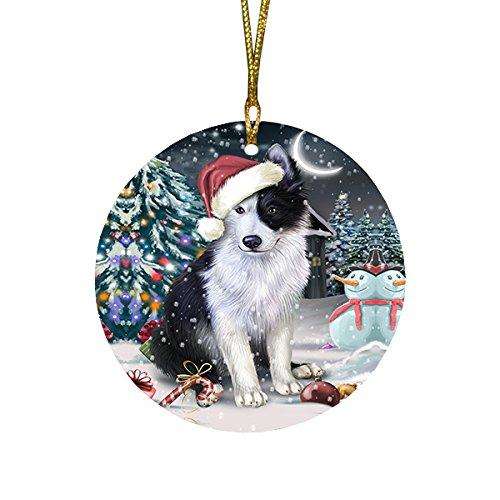 Have a Holly Jolly Border Collie Dog Christmas Round Flat Ornament POR1267