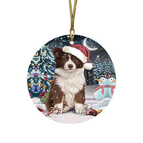 Have a Holly Jolly Border Collie Dog Christmas Round Flat Ornament POR1268