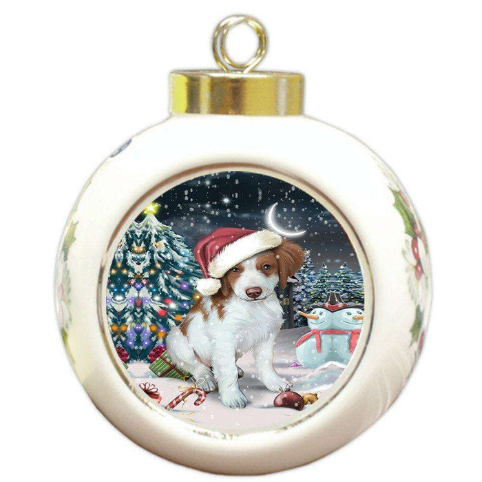 Have a Holly Jolly Brittany Spaniel Dog Christmas Round Ball Ornament POR814