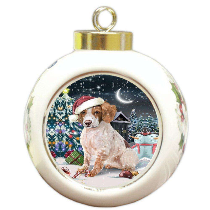 Have a Holly Jolly Brittany Spaniel Dog Christmas Round Ball Ornament POR815