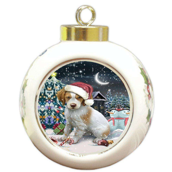 Have a Holly Jolly Brittany Spaniel Dog Christmas Round Ball Ornament POR816