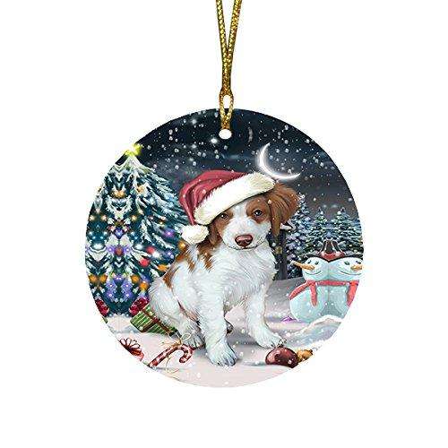 Have a Holly Jolly Brittany Spaniel Dog Christmas Round Flat Ornament POR1378