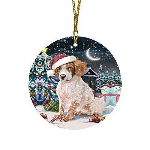 Have a Holly Jolly Brittany Spaniel Dog Christmas Round Flat Ornament POR1379