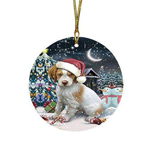 Have a Holly Jolly Brittany Spaniel Dog Christmas Round Flat Ornament POR1380