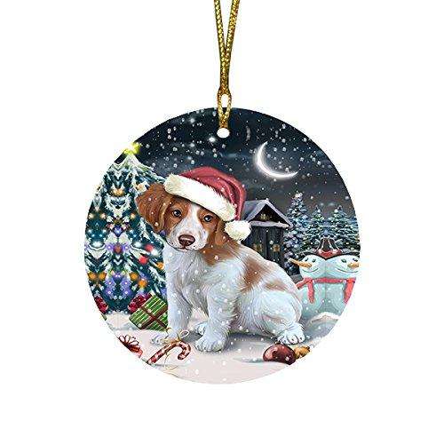 Have a Holly Jolly Brittany Spaniel Dog Christmas Round Flat Ornament POR1381
