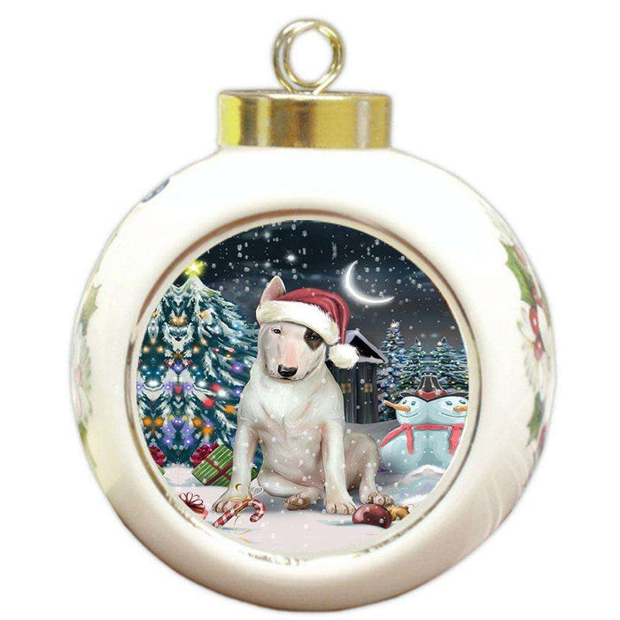 Have a Holly Jolly Bull Terrier Dog Christmas Round Ball Ornament POR778