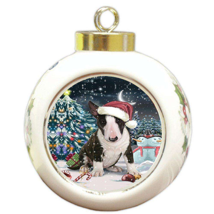 Have a Holly Jolly Bull Terrier Dog Christmas Round Ball Ornament POR779