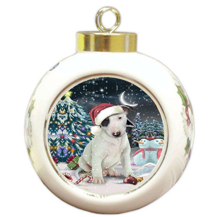 Have a Holly Jolly Bull Terrier Dog Christmas Round Ball Ornament POR781