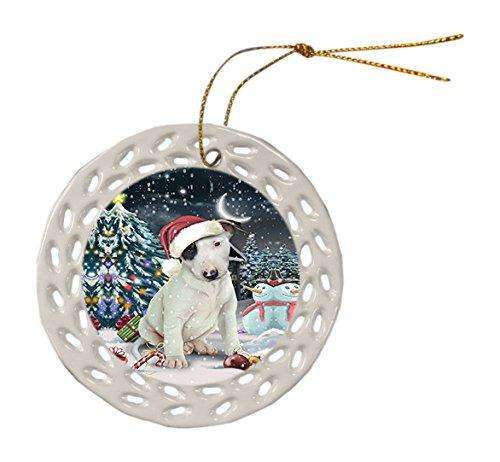 Have a Holly Jolly Bull Terrier Dog Christmas Round Doily Ornament POR145