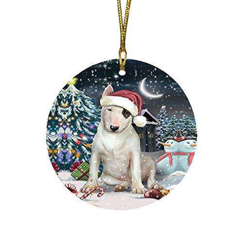 Have a Holly Jolly Bull Terrier Dog Christmas Round Flat Ornament POR1342