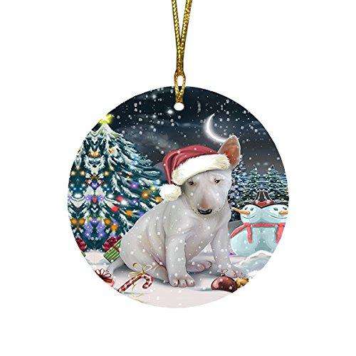 Have a Holly Jolly Bull Terrier Dog Christmas Round Flat Ornament POR1344