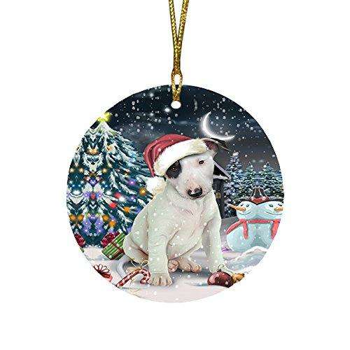 Have a Holly Jolly Bull Terrier Dog Christmas Round Flat Ornament POR1345