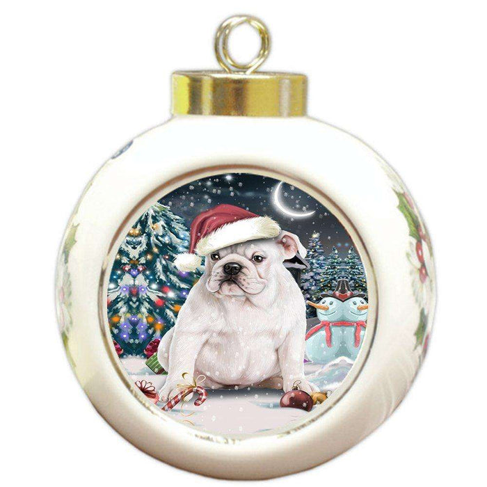 Have a Holly Jolly Bulldog Christmas Round Ball Ornament POR706