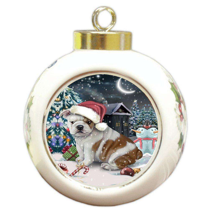 Have a Holly Jolly Bulldog Christmas Round Ball Ornament POR707