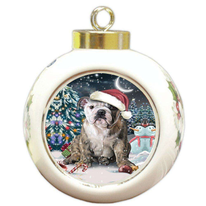 Have a Holly Jolly Bulldog Christmas Round Ball Ornament POR708