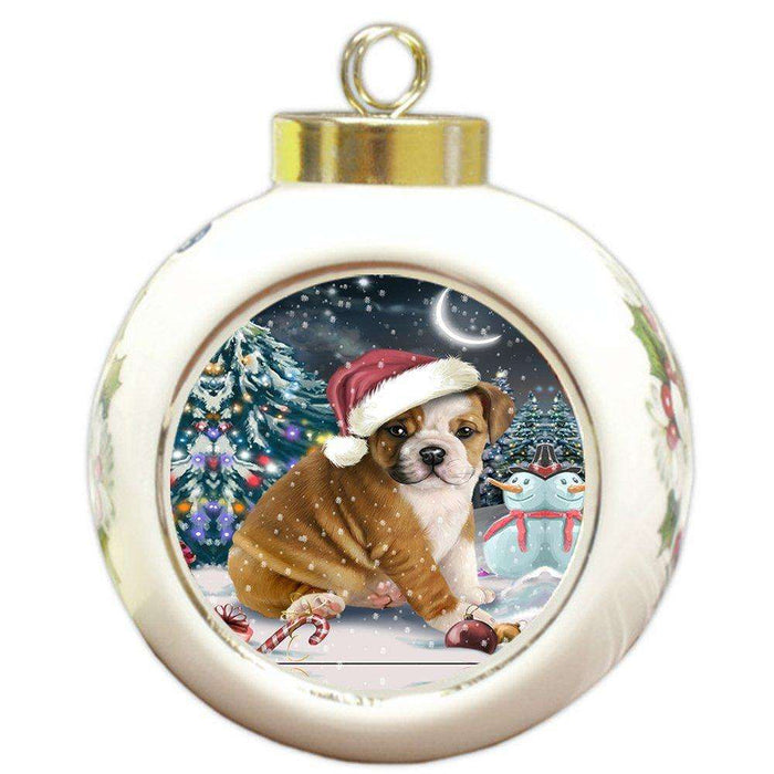 Have a Holly Jolly Bulldog Christmas Round Ball Ornament POR709