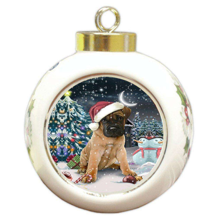 Have a Holly Jolly Bullmastiff Dog Christmas Round Ball Ornament POR818
