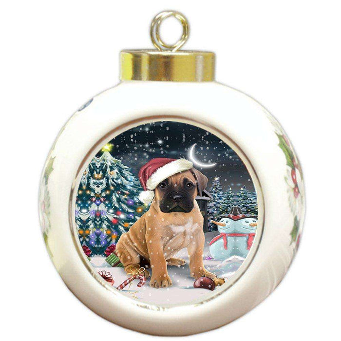 Have a Holly Jolly Bullmastiff Dog Christmas Round Ball Ornament POR819