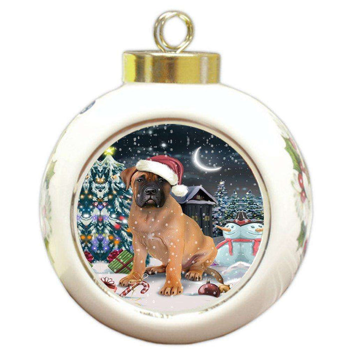 Have a Holly Jolly Bullmastiff Dog Christmas Round Ball Ornament POR820