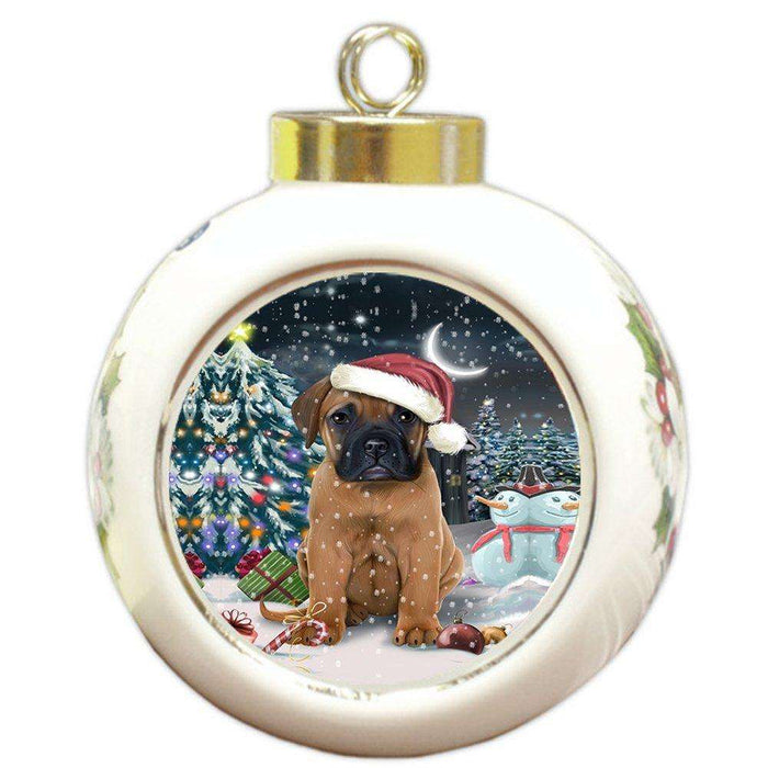 Have a Holly Jolly Bullmastiff Dog Christmas Round Ball Ornament POR821