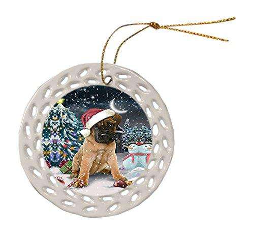 Have a Holly Jolly Bullmastiff Dog Christmas Round Doily Ornament POR182