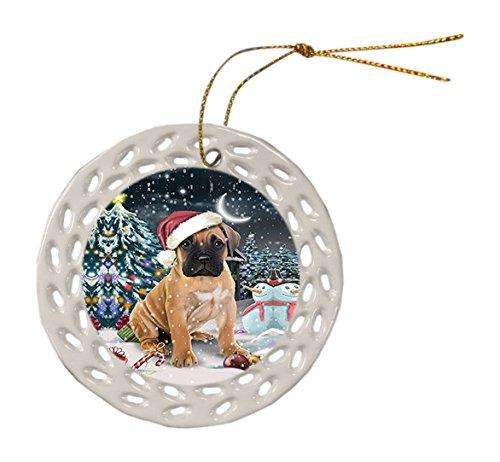 Have a Holly Jolly Bullmastiff Dog Christmas Round Doily Ornament POR183