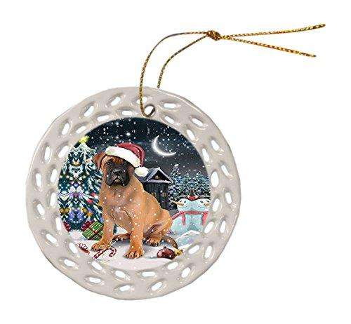 Have a Holly Jolly Bullmastiff Dog Christmas Round Doily Ornament POR184