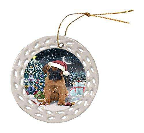 Have a Holly Jolly Bullmastiff Dog Christmas Round Doily Ornament POR185