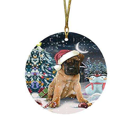 Have a Holly Jolly Bullmastiff Dog Christmas Round Flat Ornament POR1382