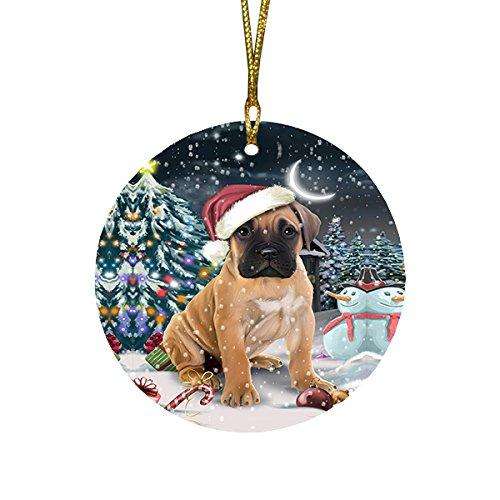 Have a Holly Jolly Bullmastiff Dog Christmas Round Flat Ornament POR1383