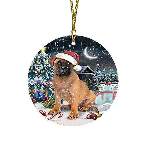 Have a Holly Jolly Bullmastiff Dog Christmas Round Flat Ornament POR1384