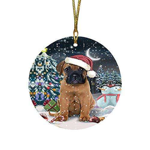 Have a Holly Jolly Bullmastiff Dog Christmas Round Flat Ornament POR1385