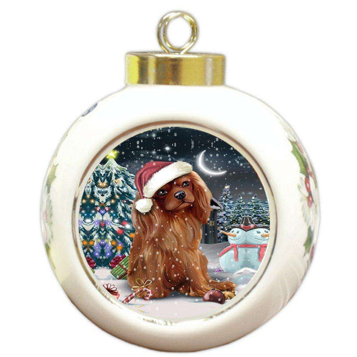 Have a Holly Jolly Cavalier King Charles Spaniel Dog Christmas Round Ball Ornament POR822