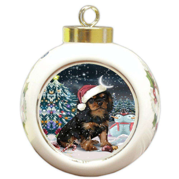 Have a Holly Jolly Cavalier King Charles Spaniel Dog Christmas Round Ball Ornament POR823