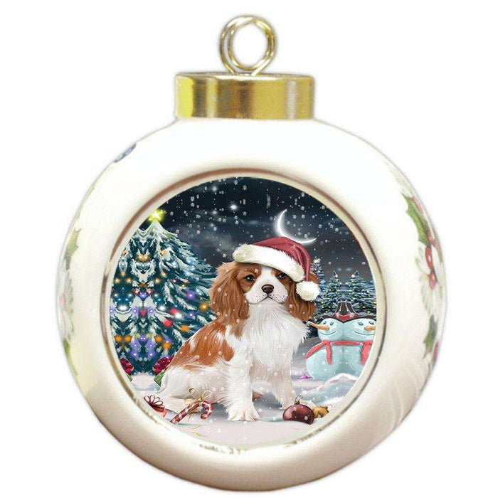 Have a Holly Jolly Cavalier King Charles Spaniel Dog Christmas Round Ball Ornament POR824