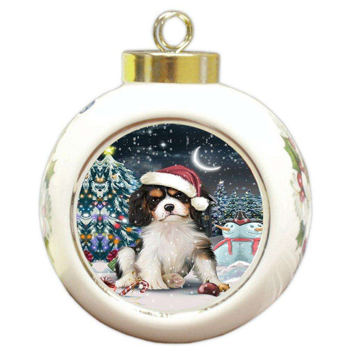 Have a Holly Jolly Cavalier King Charles Spaniel Dog Christmas Round Ball Ornament POR825