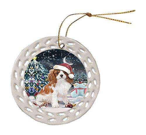 Have a Holly Jolly Cavalier King Charles Spaniel Dog Christmas Round Doily Ornament POR188
