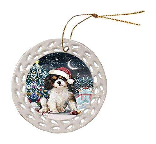 Have a Holly Jolly Cavalier King Charles Spaniel Dog Christmas Round Doily Ornament POR189