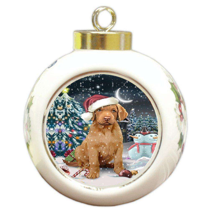 Have a Holly Jolly Chesapeake Bay Retriever Dog Christmas Round Ball Ornament POR826