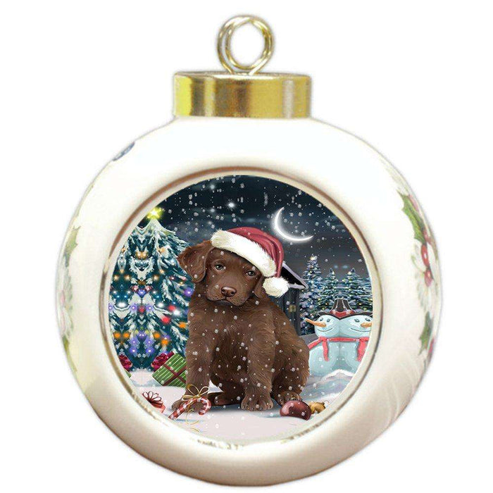 Have a Holly Jolly Chesapeake Bay Retriever Dog Christmas Round Ball Ornament POR827