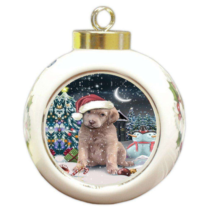 Have a Holly Jolly Chesapeake Bay Retriever Dog Christmas Round Ball Ornament POR828