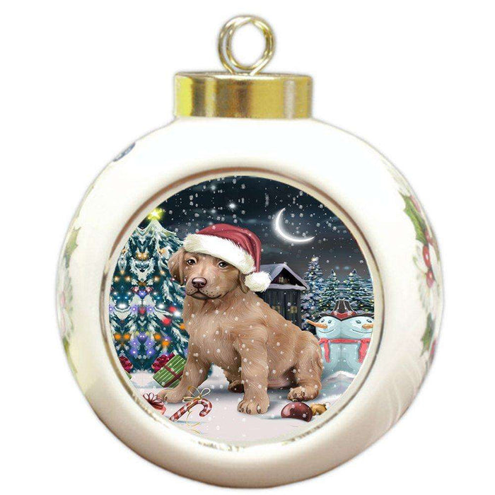 Have a Holly Jolly Chesapeake Bay Retriever Dog Christmas Round Ball Ornament POR829