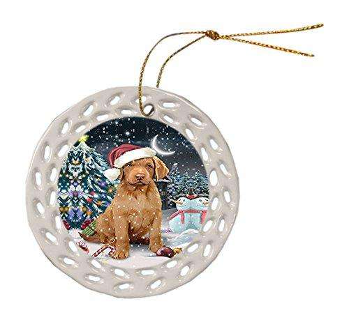 Have a Holly Jolly Chesapeake Bay Retriever Dog Christmas Round Doily Ornament POR190