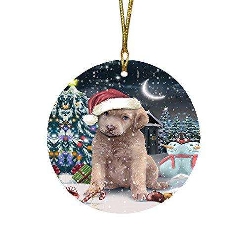 Have a Holly Jolly Chesapeake Bay Retriever Dog Christmas Round Flat Ornament POR1392