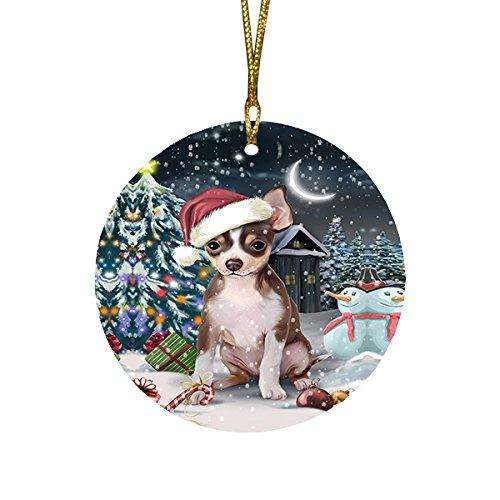 Have a Holly Jolly Chihuahua Dog Christmas Round Flat Ornament POR1283