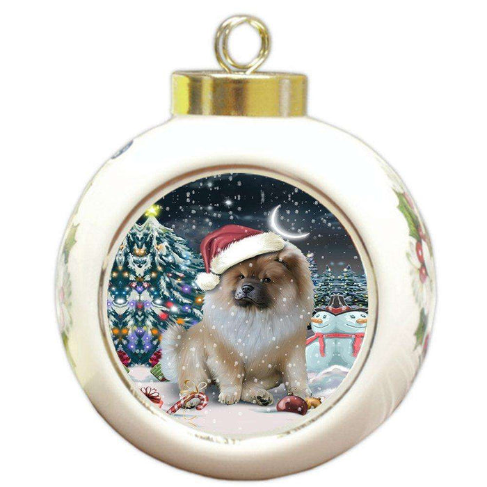 Have a Holly Jolly Chow Chow Dog Christmas Round Ball Ornament POR722